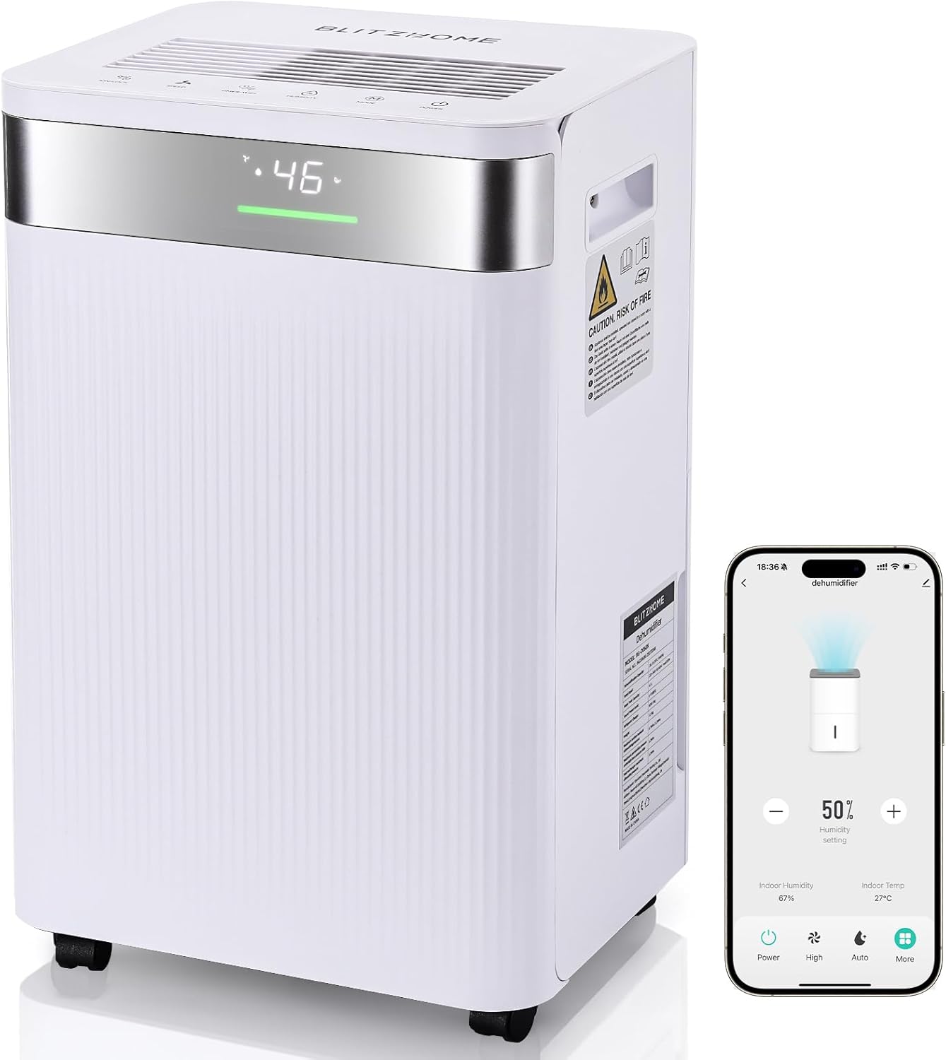 Luftentfeuchter, BLITZHOME 20L/24H Entfeuchter Elektrisch für ca.40m², WiFi App-Steuerung, 4,5L Tank, LED-Anzeige,Timer, Ionen, Schlafmodus, Kindersicherung, Raumentfeuchter für Home Keller Wohnung