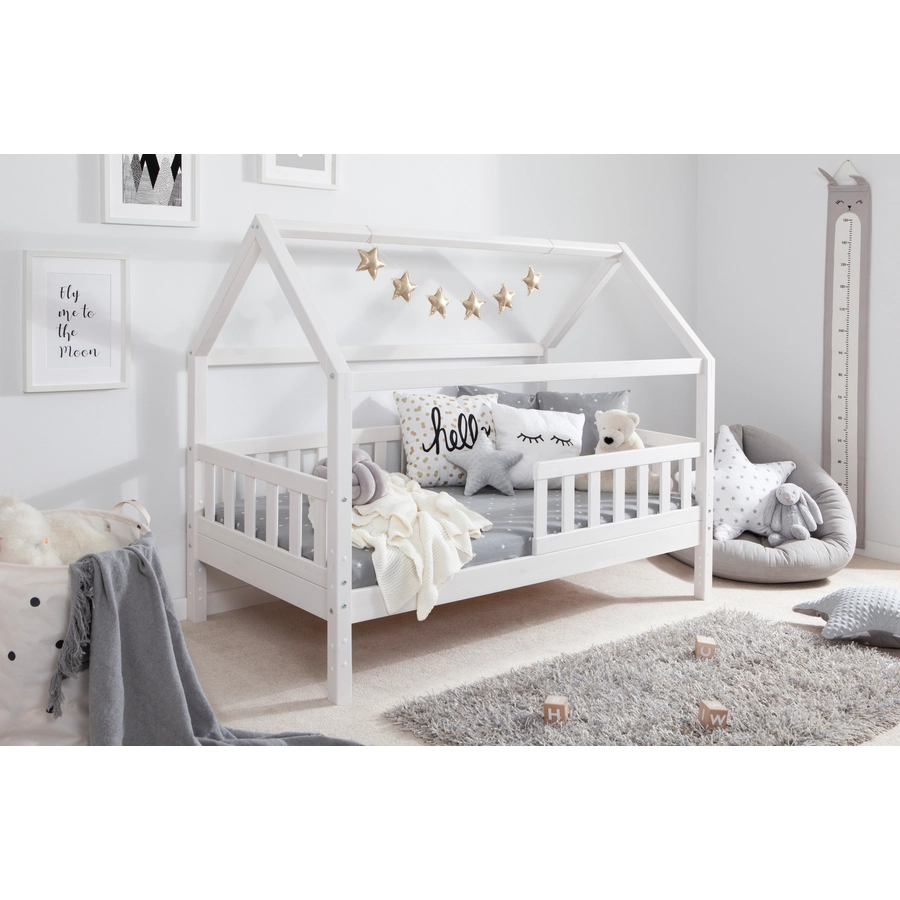 TICAA Kinderbett Hausbett Kay 80x160 Kiefer weiß Weiß