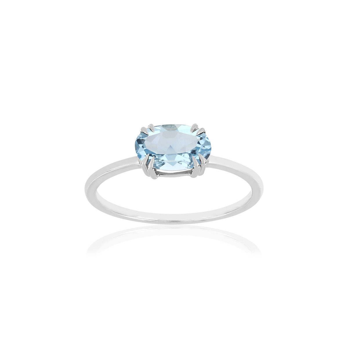 Bague or blanc 375 aigue-marine ovale