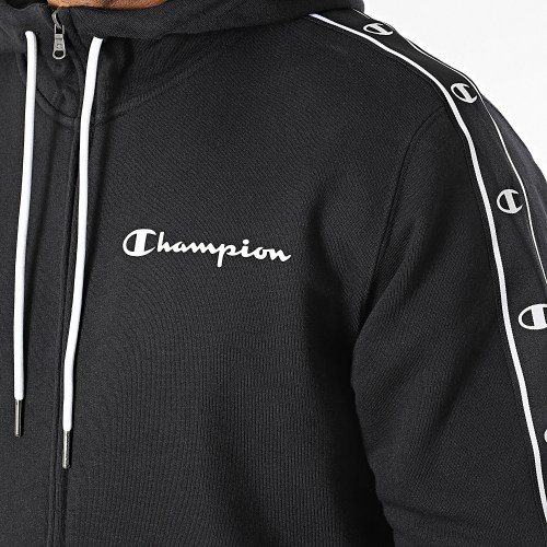 Sweat Capuche Zippé A Bandes 218469 Noir