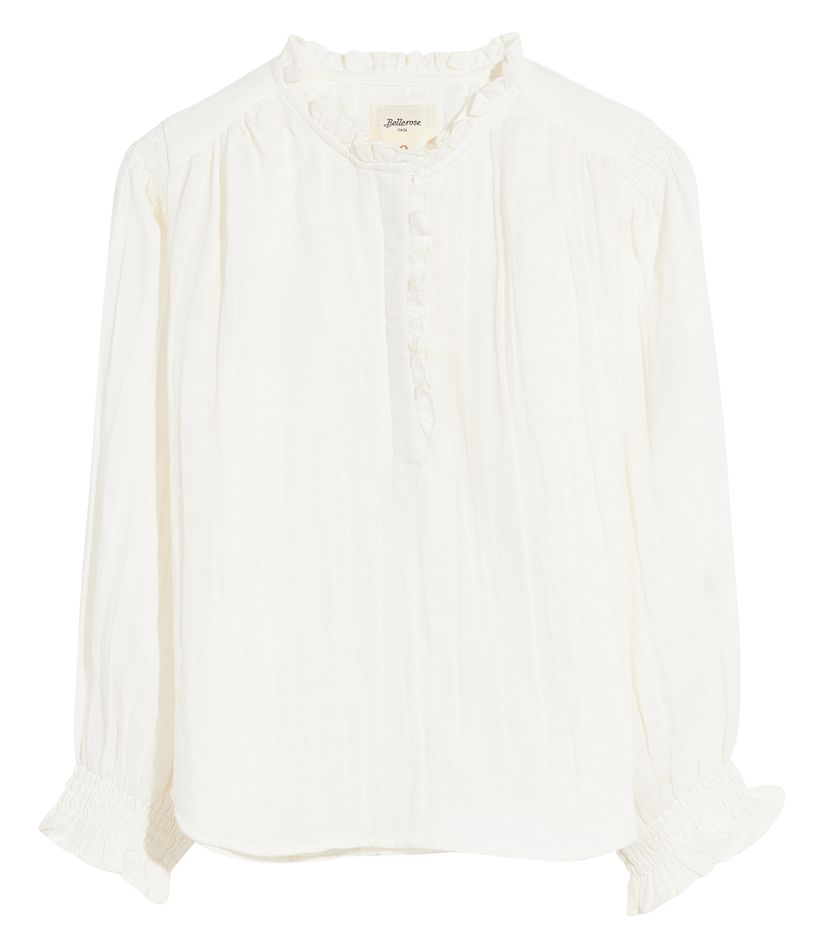 HERA - Blouse col rond volantée en coton | Blanc