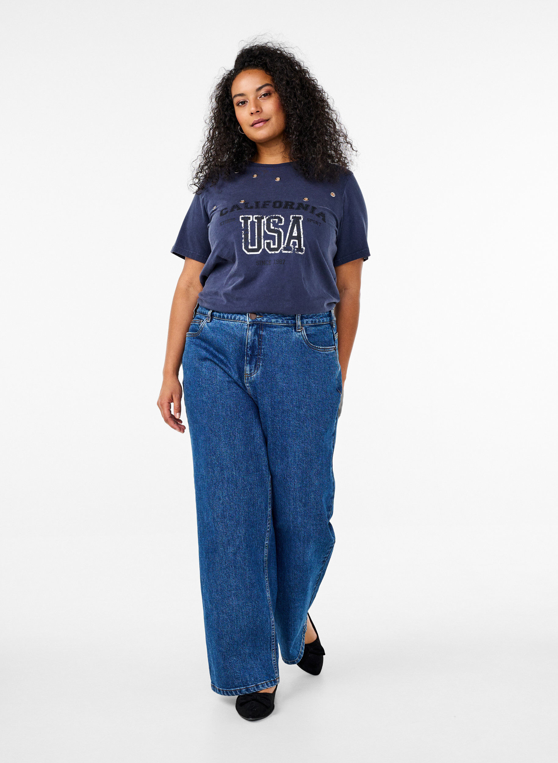 T-shirt med eyelets og print