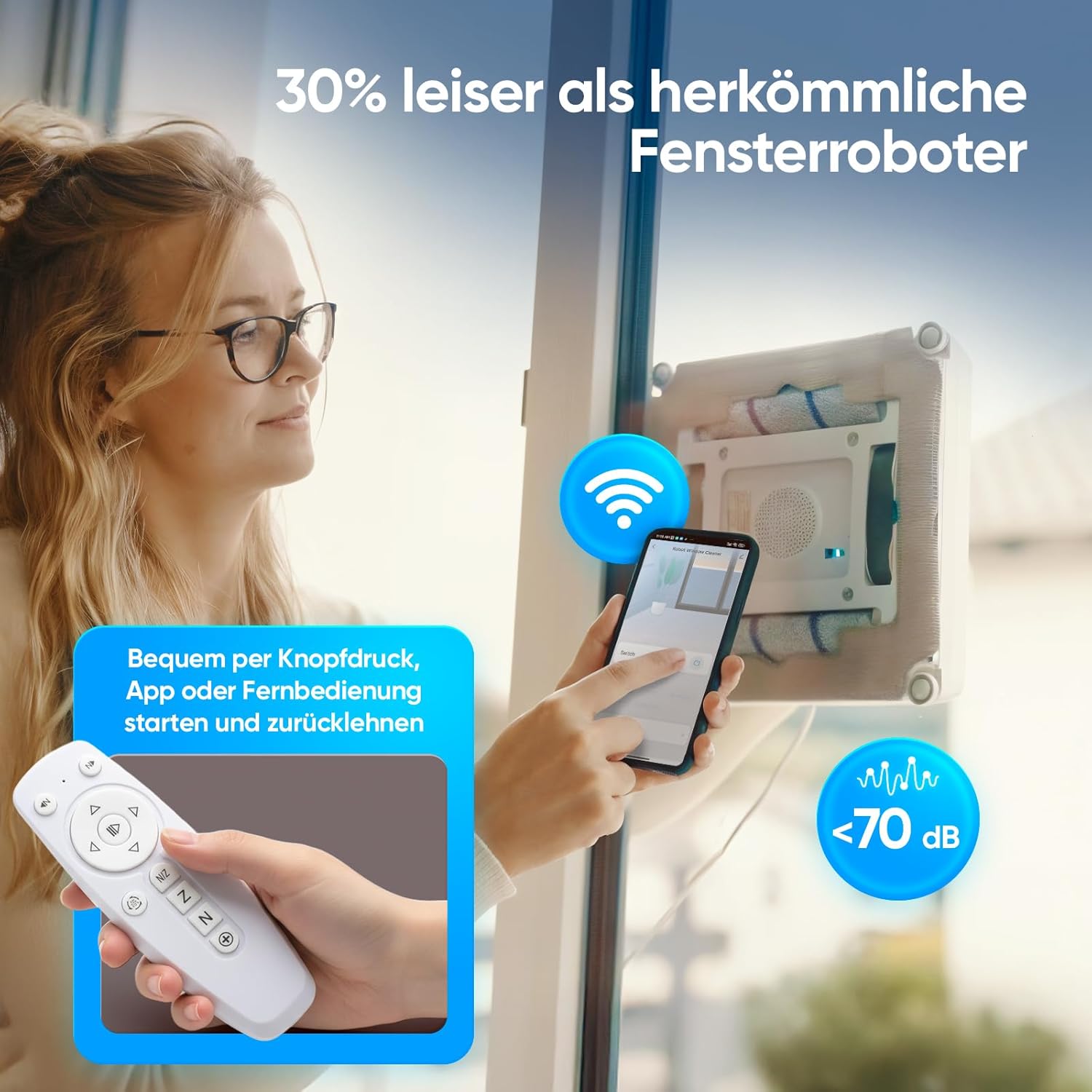 Fensterputzroboter [patentierte Rollbürsten] Fensterputzer elektrisch mit App-Steuerung [deutsch] Fensterroboter 3-Düsen Sprühfunktion & Anti-Fall-Sensoren | Winbot Roboclean Window Cleaning Robot