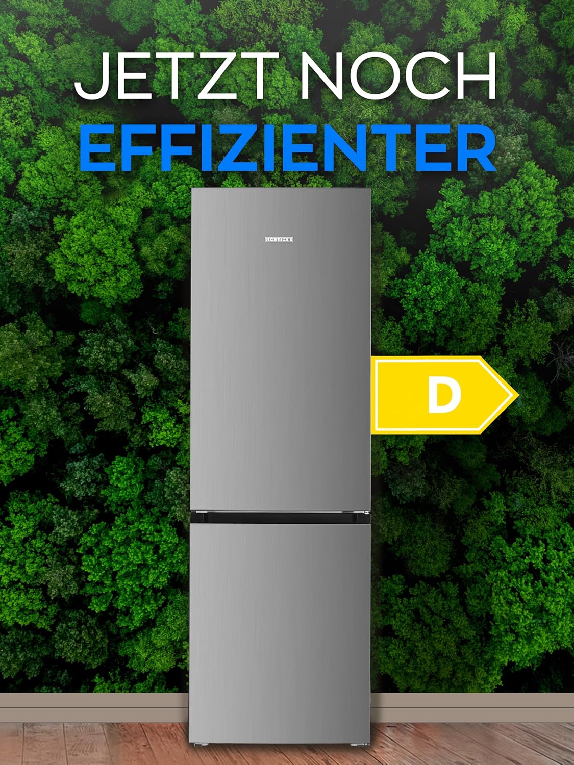 Heinrich´s Kühlgefrierkombination mit 315 L Gesamtvolumen, 219 L Kühlvolumen 96 L Gefriervolumen, LED Beleuchtung, Türanschlag wechselbar, leise 40 dB, große Tiefkühlboxen, 7 Temperaturstufen, Inox