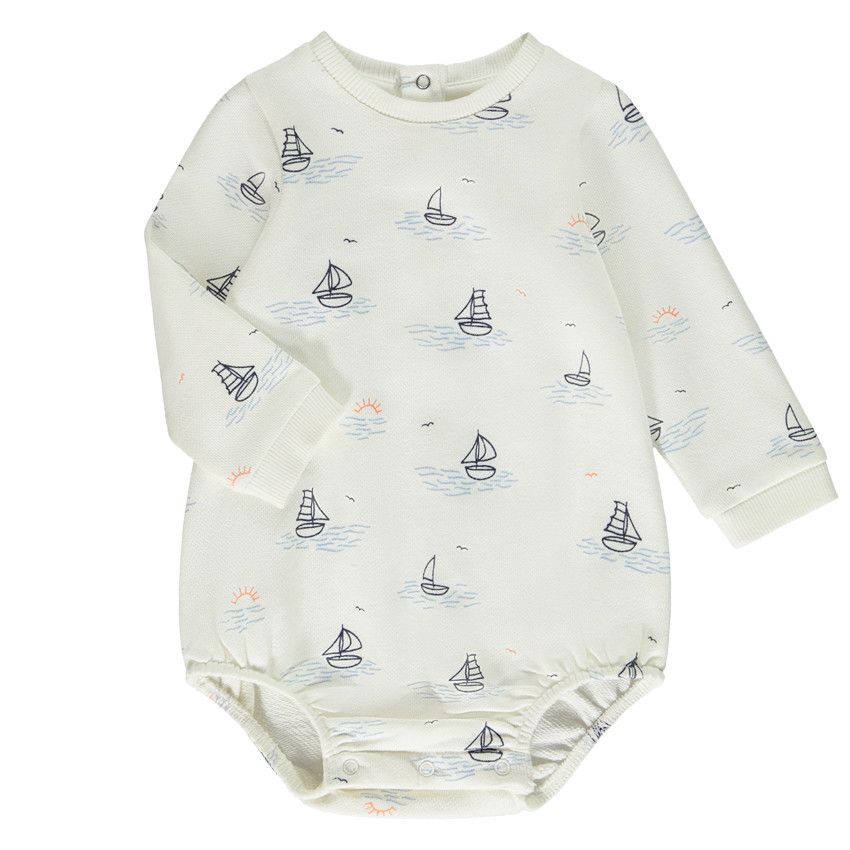 Sweat body manches longues imprimé voiliers pour bébé garçon - Ecru