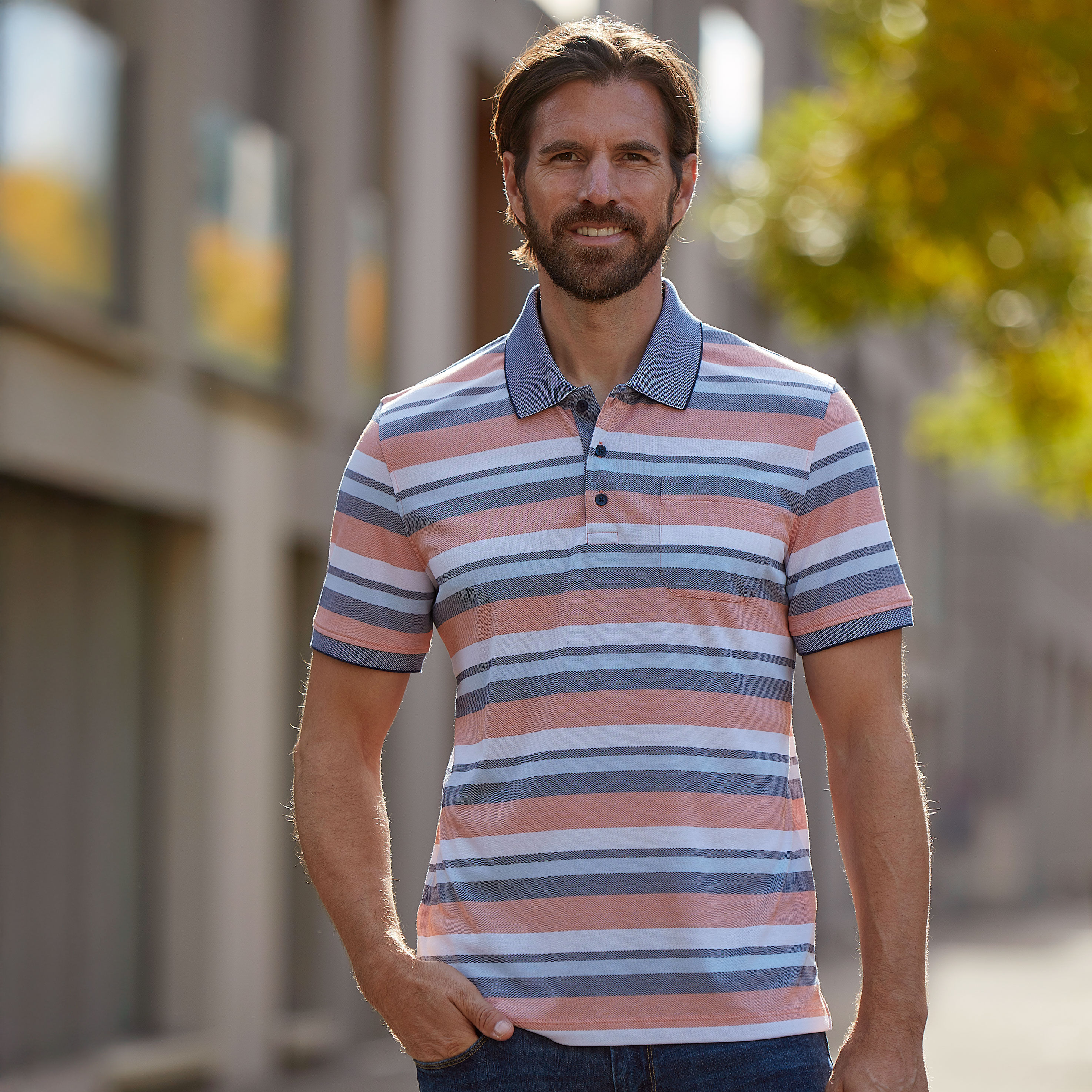 Kurzarm Herren Poloshirt gestreift