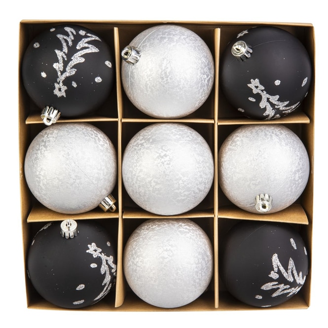 Christbaumkugeln - bruchfest - schwarz/silber - ca. 8 cm - 9 Stück