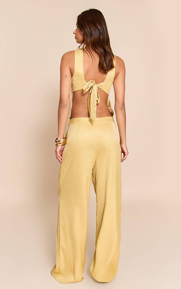 Citron Pantalon Large À Pinces Tissé
