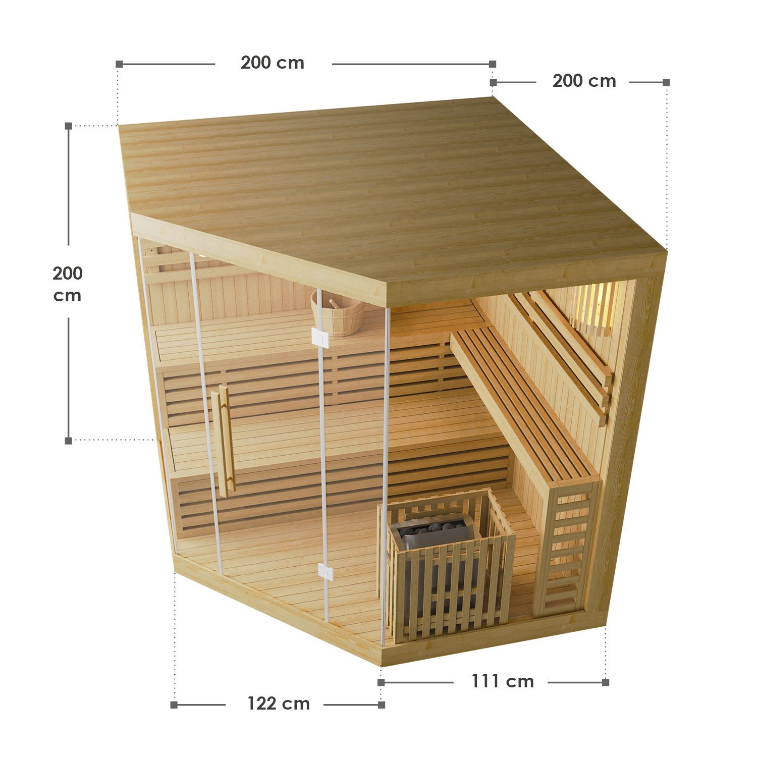 Artsauna Saunakabine Espoo200 Premiummit Harvia Ofen – 5 Personen – Hemlock Holz & Glasfront