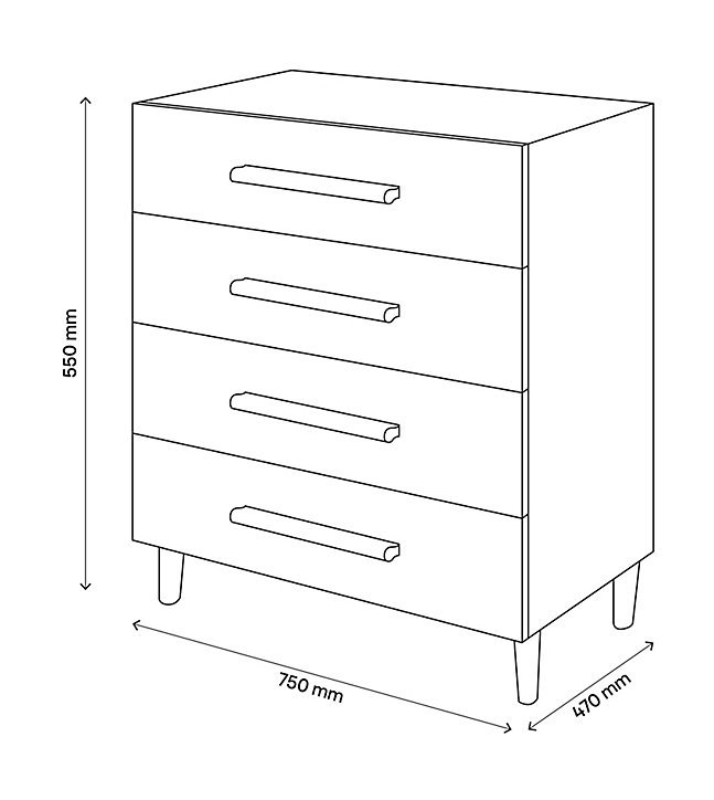 Commode sur pieds blanche et effet chêne 4 tiroirs GoodHome Atomia H. 86 x L. 75 x P. 45 cm