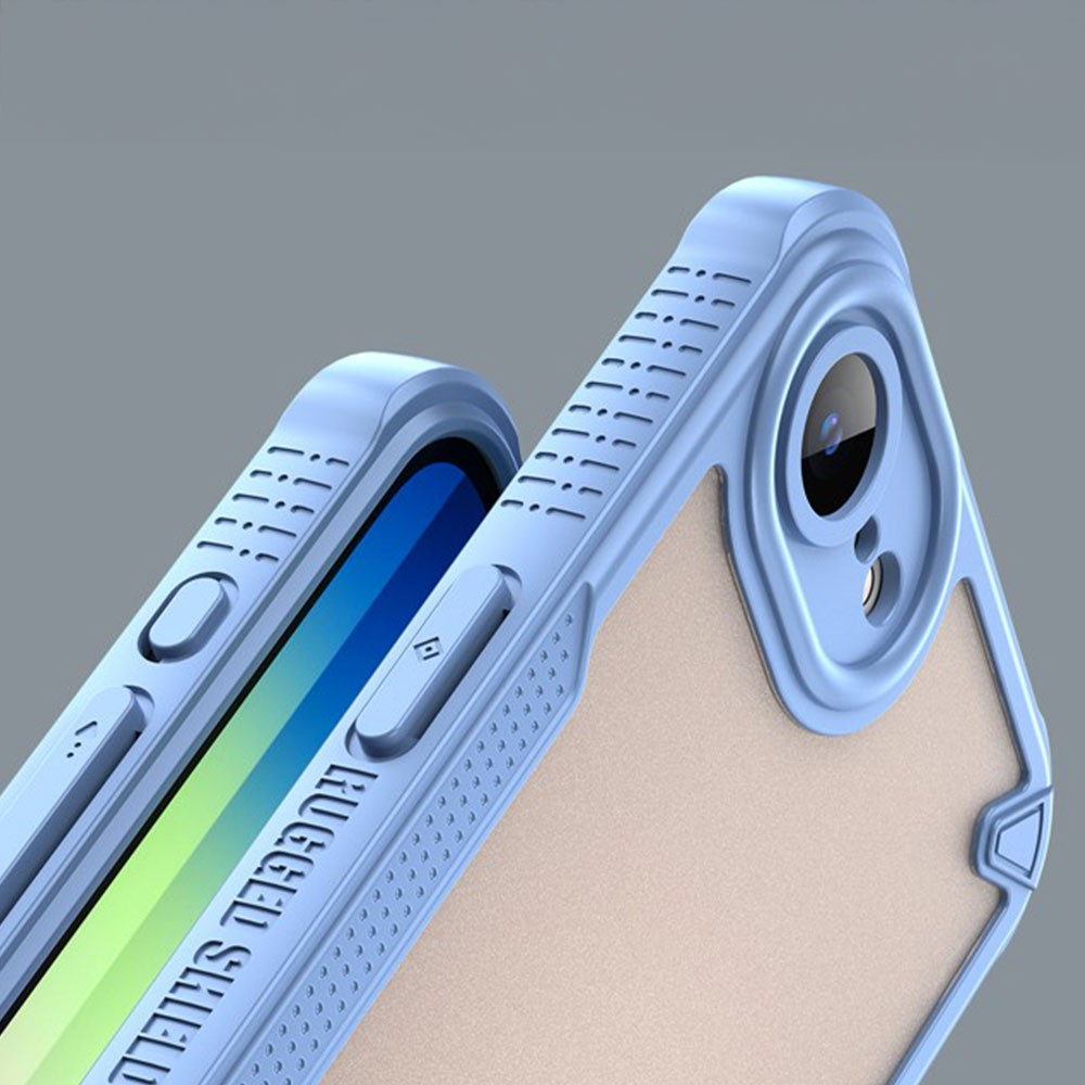 iPhone 16e Hybrid Bumper Hülle mit Air Cushion Fallschutz   Kameraschutz - Blau / Transparent (Matt)