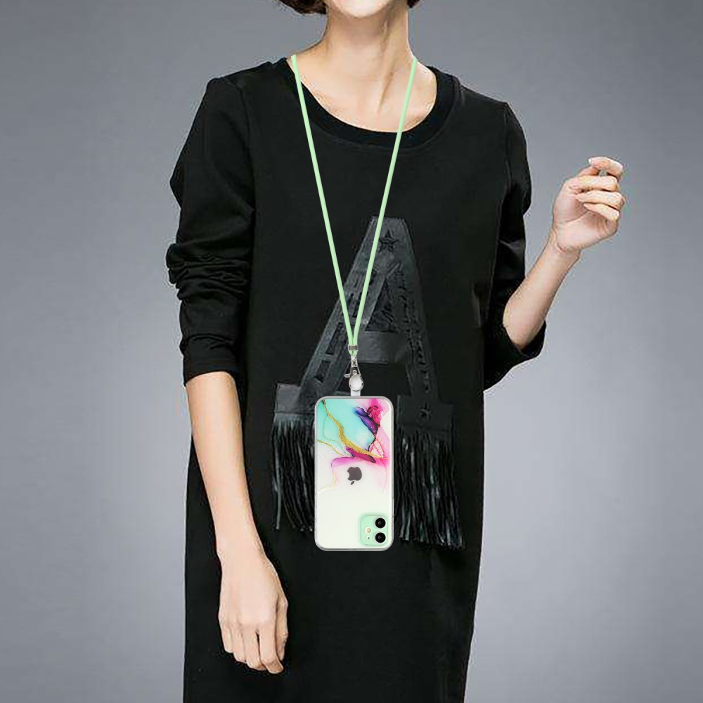 iPhone 11 Necklace Gummi Hülle Marmor Look mit Kameraschutz   Handykette (80cm) - Grün