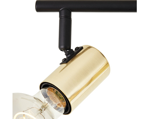 Plafondspot, 3-lichts, B 35,5 cm, zwart/messing