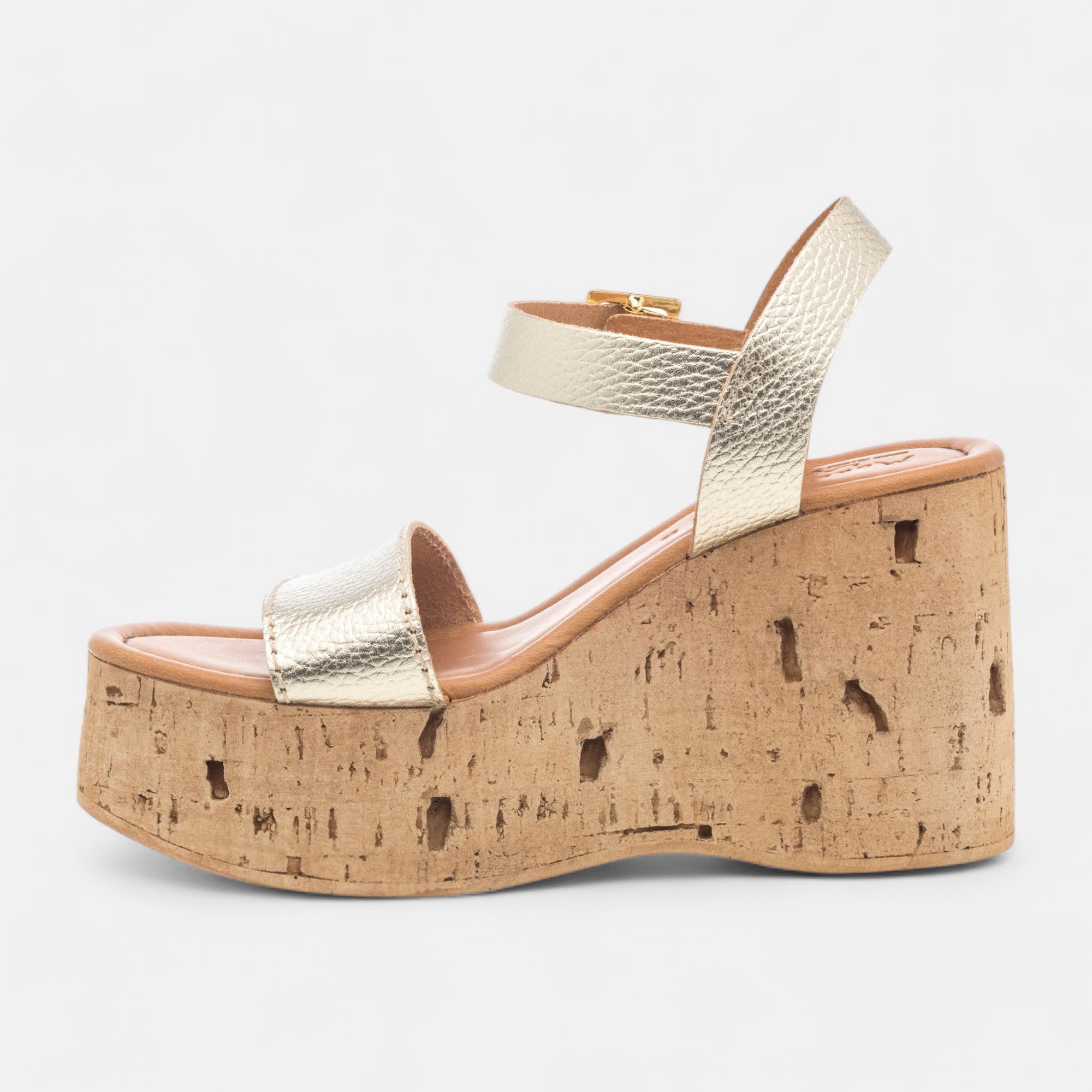 Sandales à talon compensé Femme en cuir or