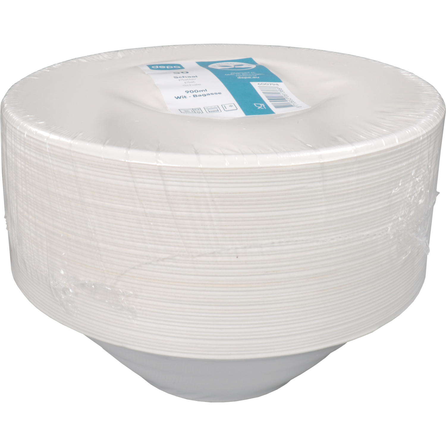 Depa Schaal, bagasse (suikerrietpulp), rond, 900ml, wit