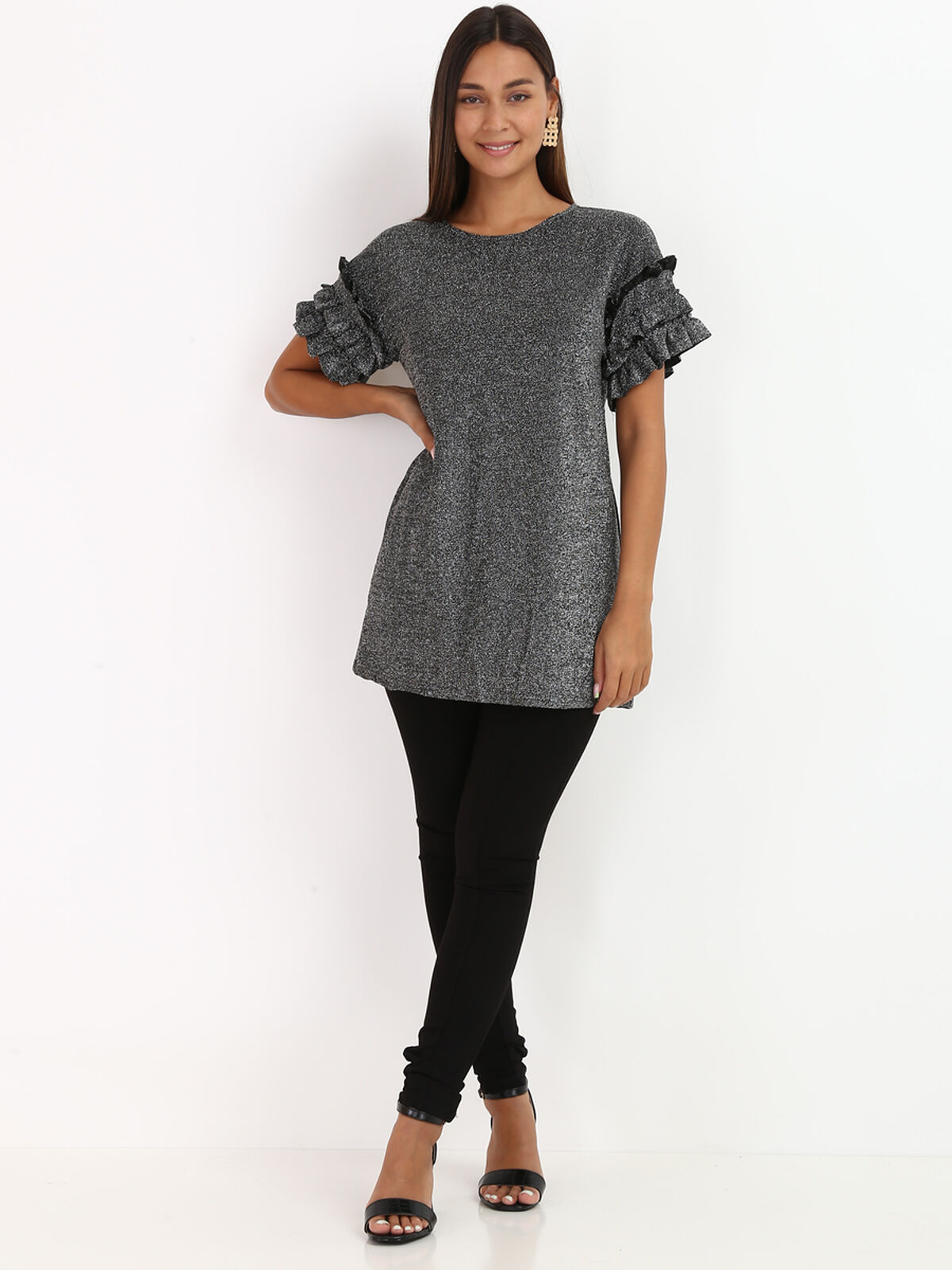 Top à paillettes et volants- Noir