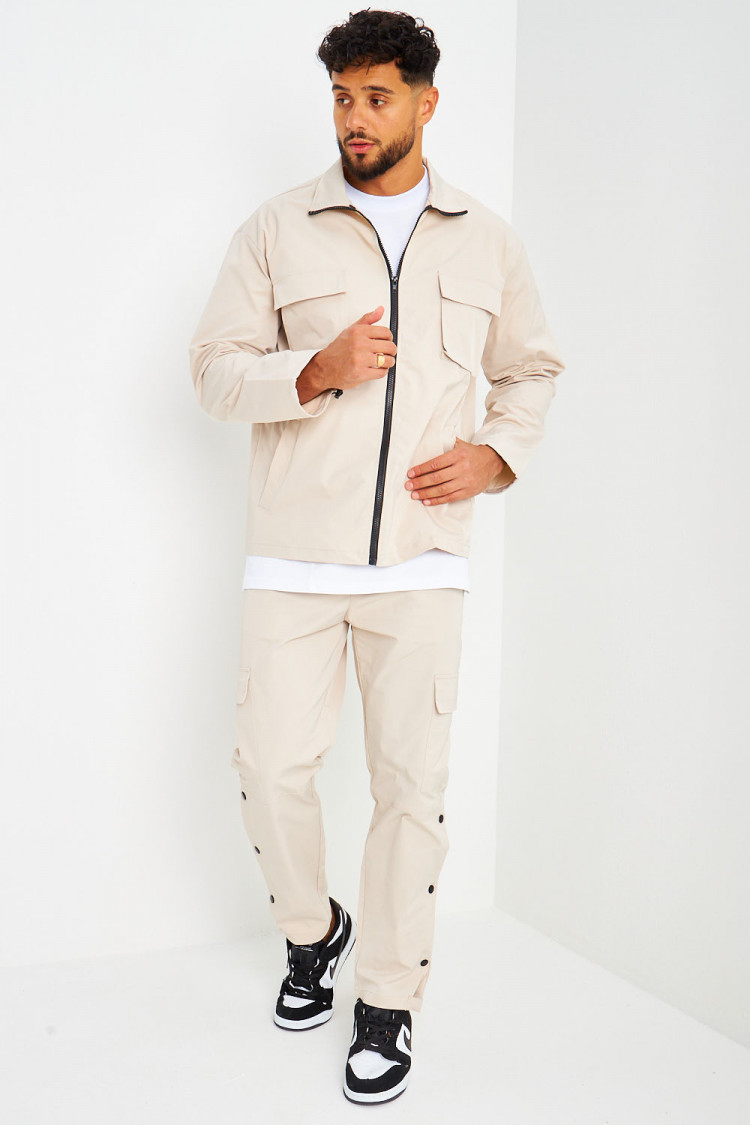 Ensemble de jogging veste + pantalon beige à boutons