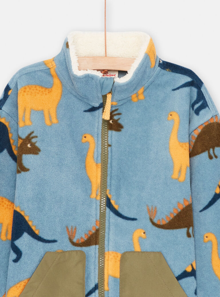 Gilet polaire bleu azur à imprimé dinosaures garçon