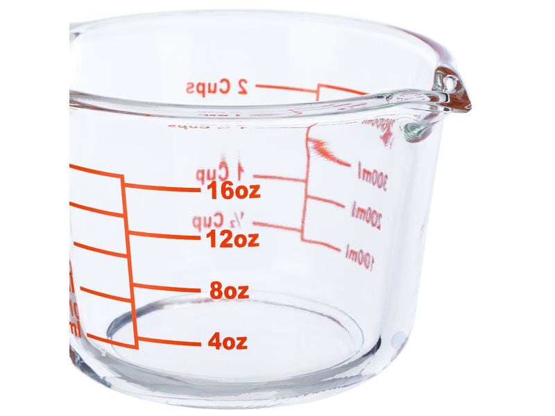 relaxdays Messbecher 500 ml, Rot/Transparent Glasmessbecher