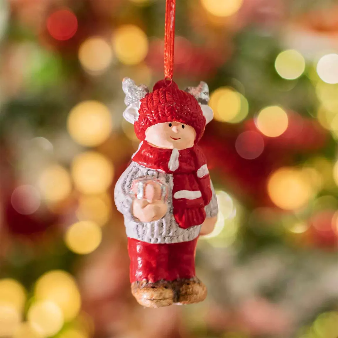 Suspension de Noël terre cuite (H8 cm) Chérubin Rouge