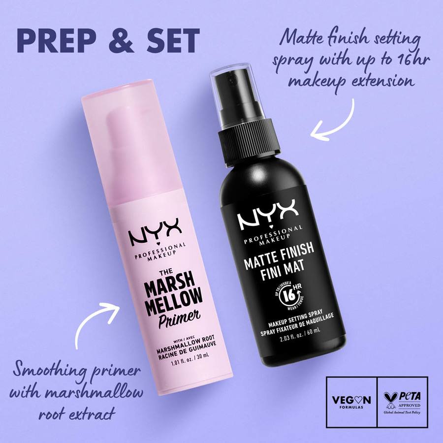 NYX Professional Makeup Prep & Set Duo Setting Spray Matte Finish + Marshmellow Primer