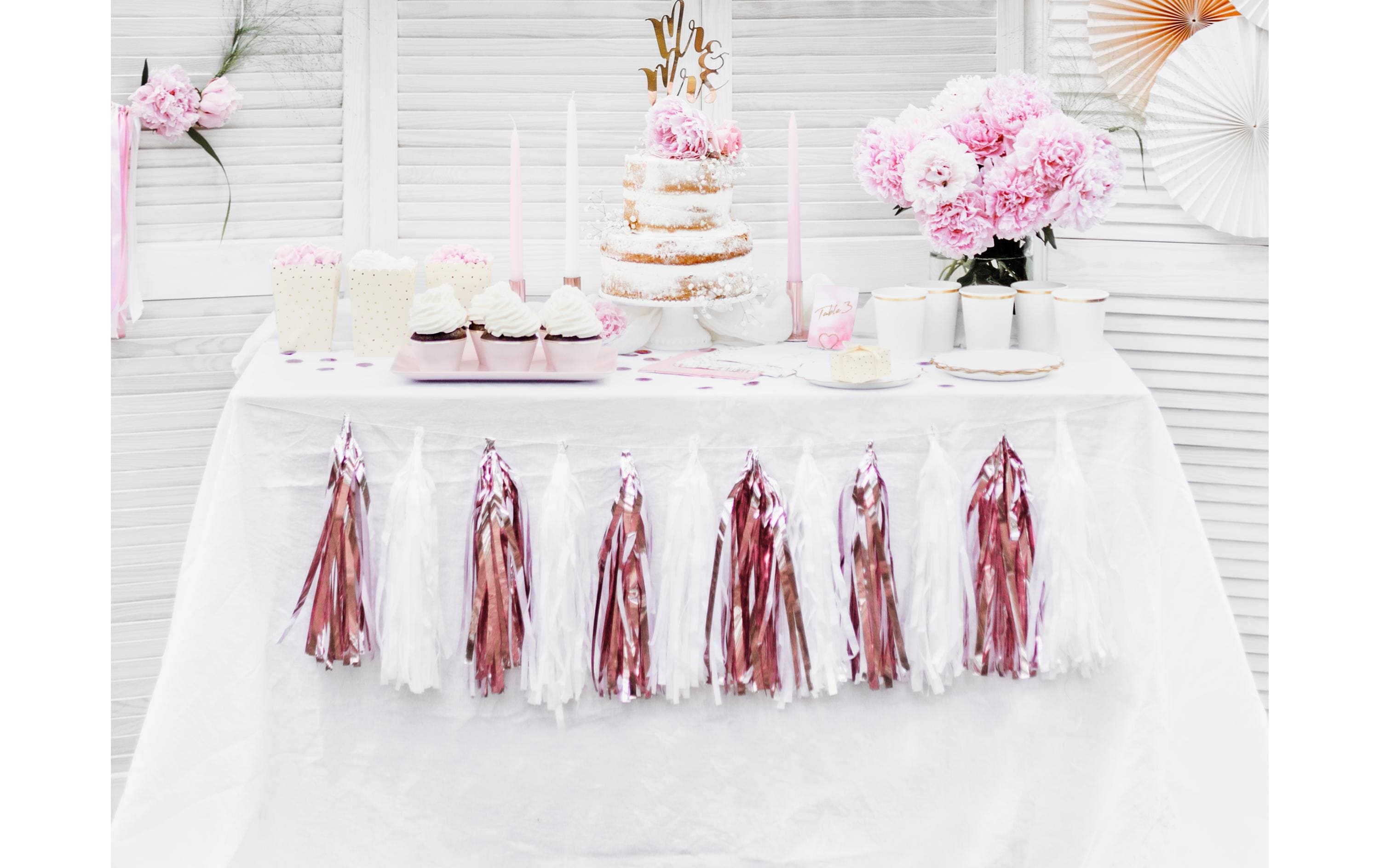 Girlande Quasten 1.5 m, 12 Pompons, RosaBommel Dekoration für Zuhause oder Partys wie Hochzeit, Polterabend, Geburtstagsparty, Sommerparty, Babyshower, Weihnachten, Silvester