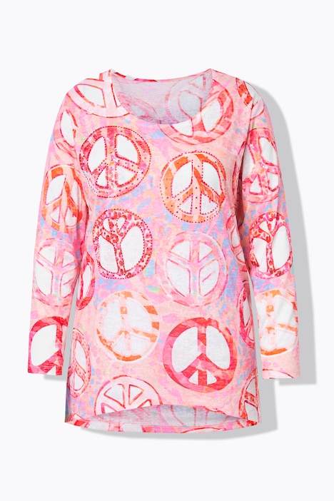 T-Shirt, A-Linie, Peace-Print, Langarm