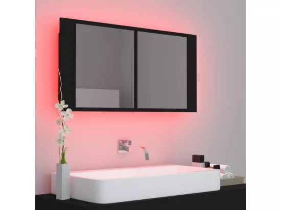 Armoire à miroir de salle de bain LED Noir 90x12x45 Acrylique