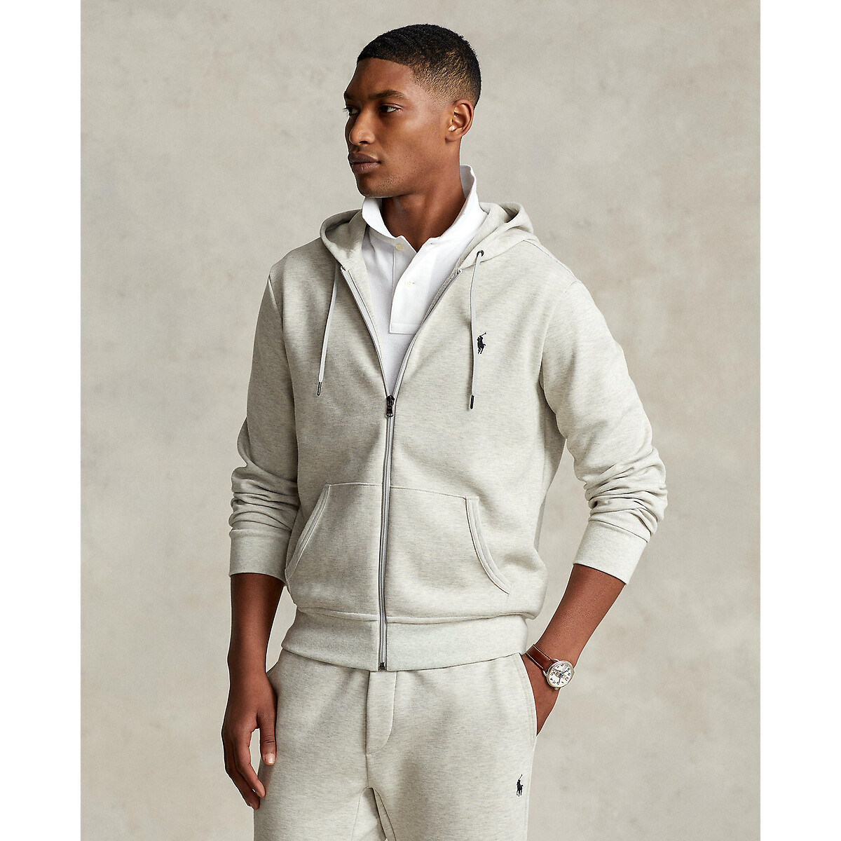 POLO RALPH LAUREN<br>Suéter de algodão com zíper e logotipo bordado