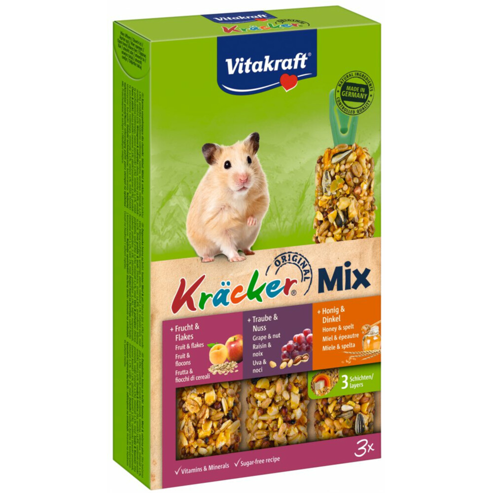 Vitakraft Hamster Kracker Trio Honing - Noot - Fruit3 stuks