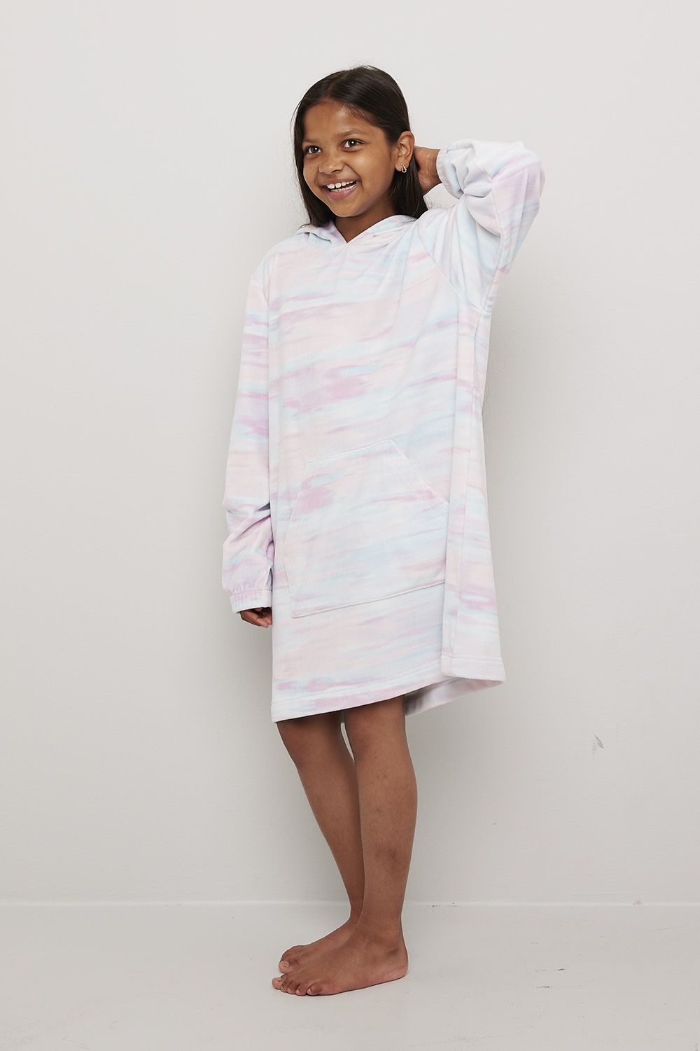 Lang hettegenser i fleece Rainbow