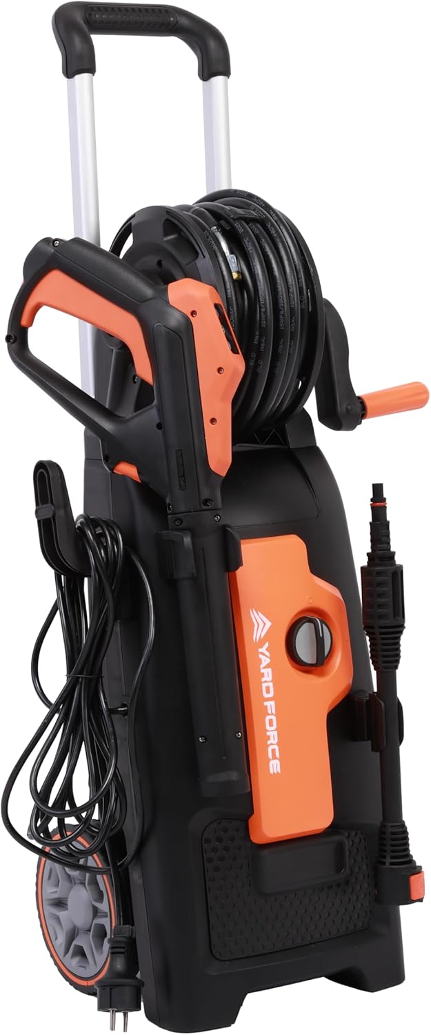 Yard Force EW U15C Hochdruckreiniger 2000 W | 150 bar Max. | 440 l/h | Vario-Twist- & Turbo-Düse | 6,5 m Schlauch, integrierte Schlauchtrommel, Teleskopgriff, Reinigungsmitteltank