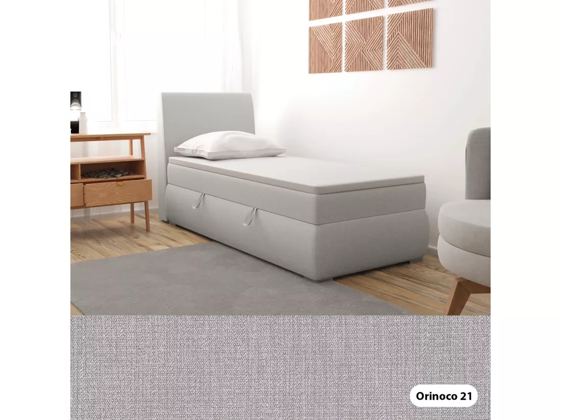 LIT BOXSPRING avec coffre de rangement Buffalo Mini côté gauche 100x200 cm, Orinoco 21 (Gris clair)