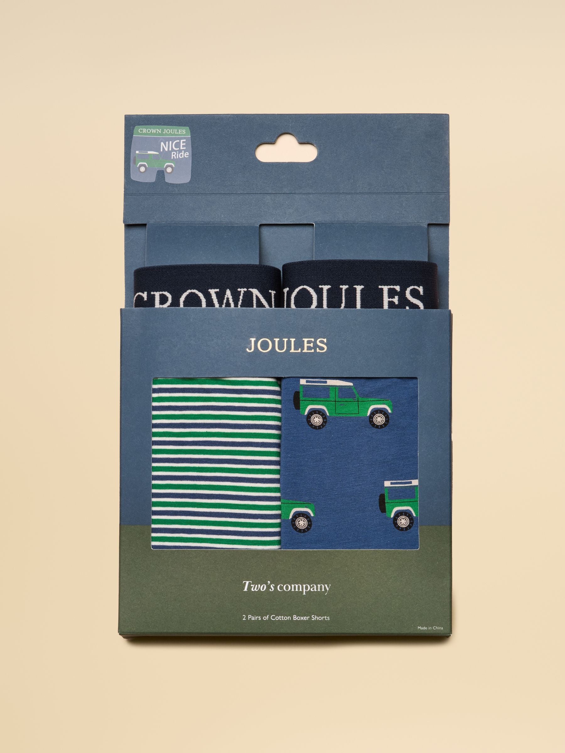 Blauw en groen - Joules Crown Joules Cotton Jersey Boxer Shorts - Verpakking van 2