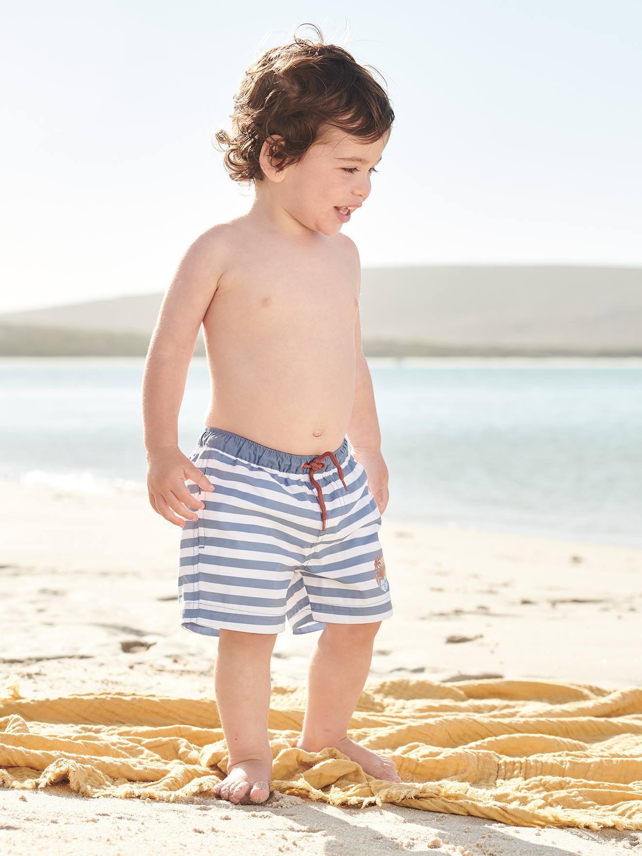 Maiô Baby Surf, azul médio com listras