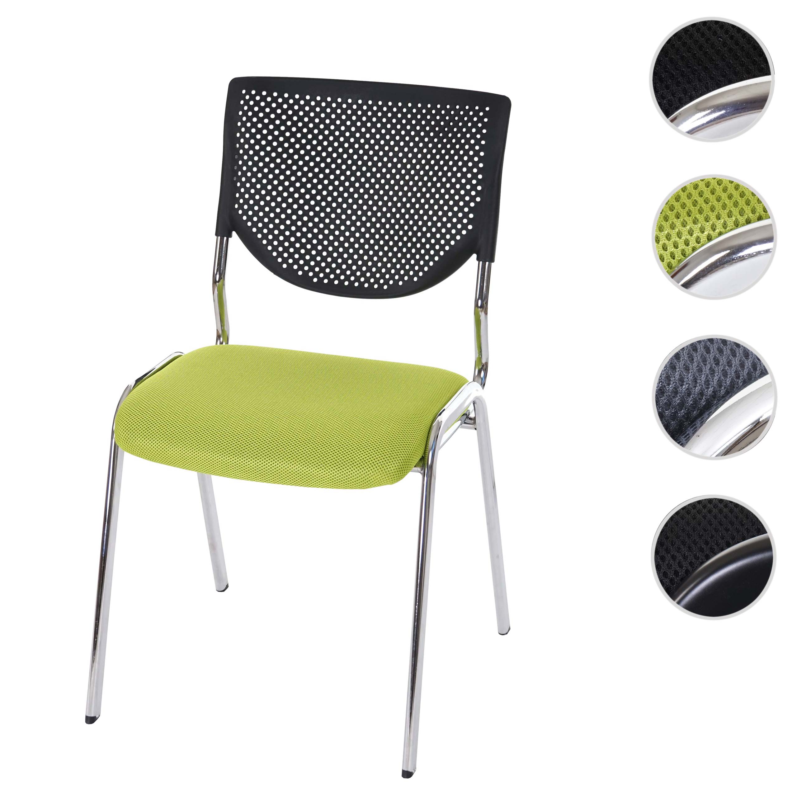 Besucherstuhl H401, Konferenzstuhl stapelbar, Stoff/Textil ~ Sitz grün, Füße chrom
