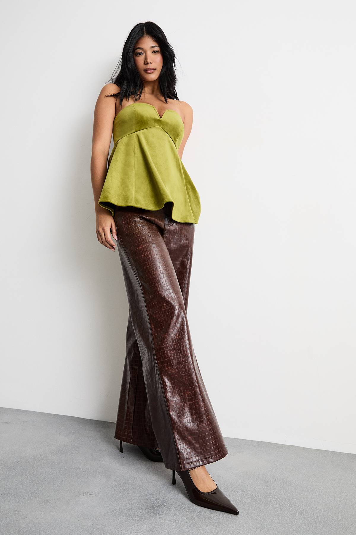 Warehouse Haut Bustier Ajusté en Velours Contrecollé