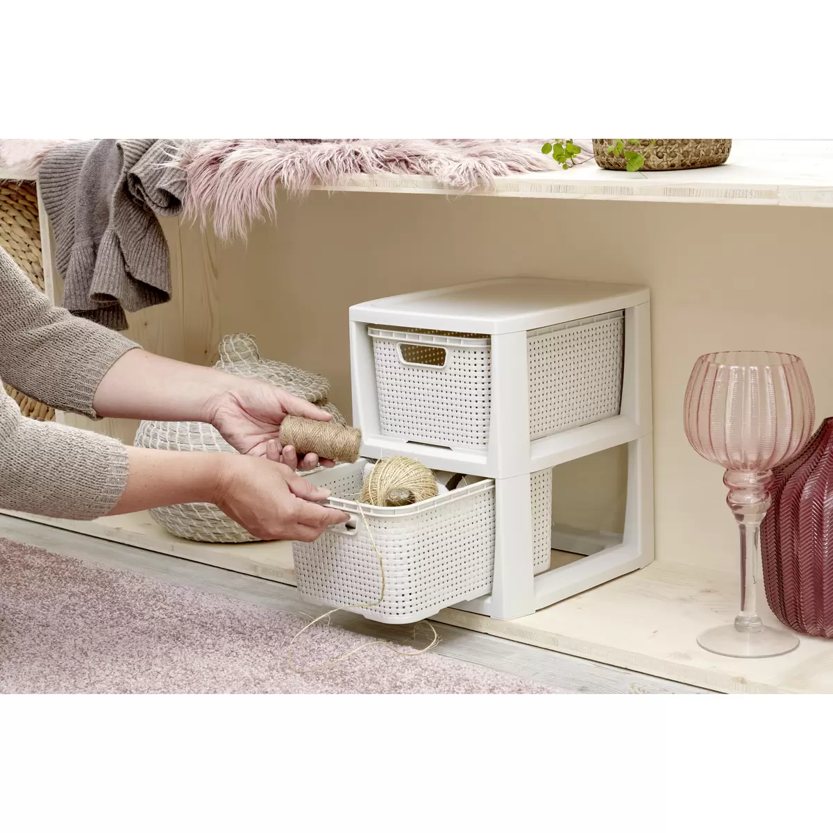 Schubladenbox Rattan Ondega anthrazit,weiss