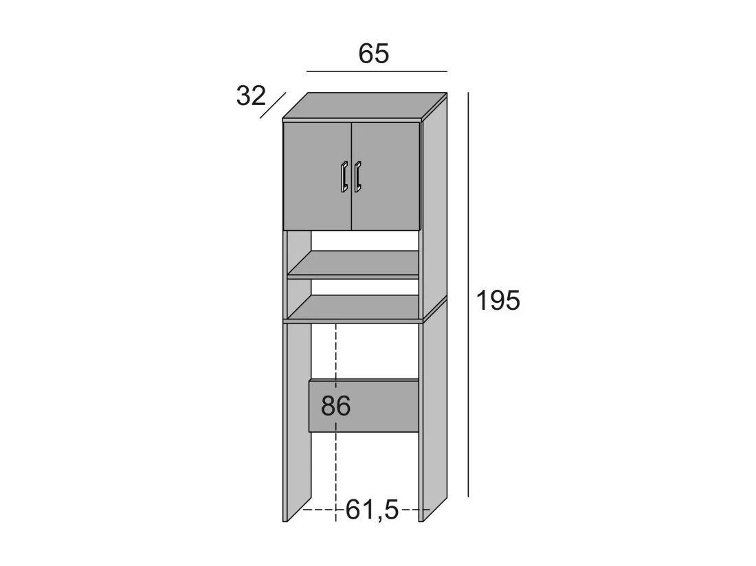 Armoire polyvalente Dabaza, Armoire linéaire avec 2 portes battantes et étagères, Armoire buanderie pour lave-linge, 100% Made in Italy, 65x32h195 cm, Blanc