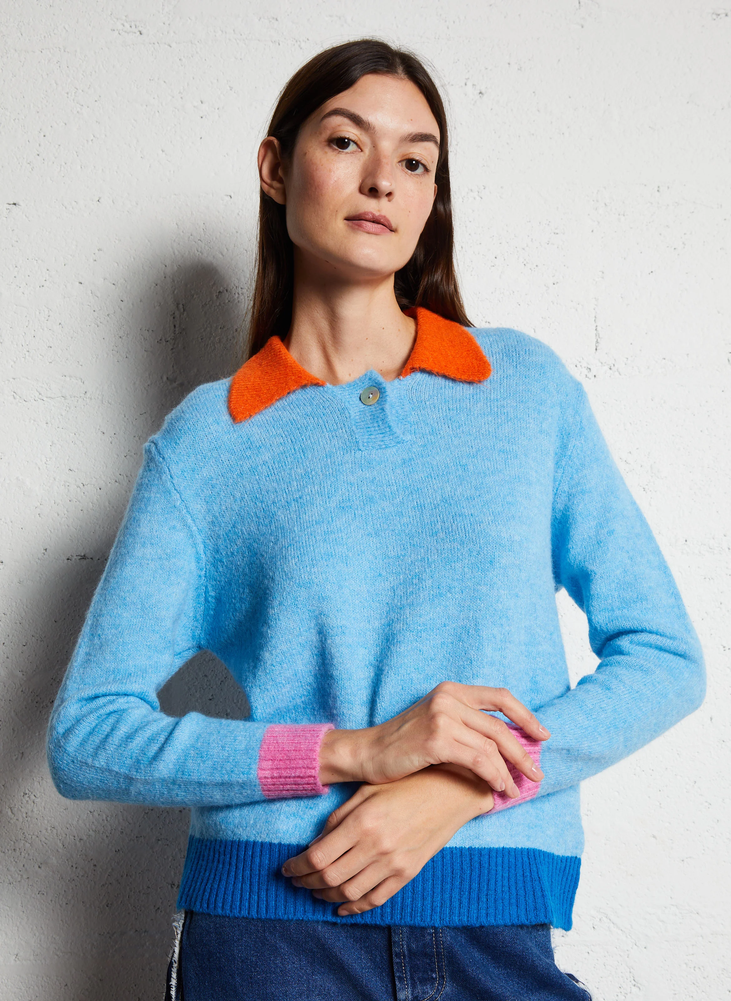 DANZA - Pull droit col classique tricolore | Multicolore
