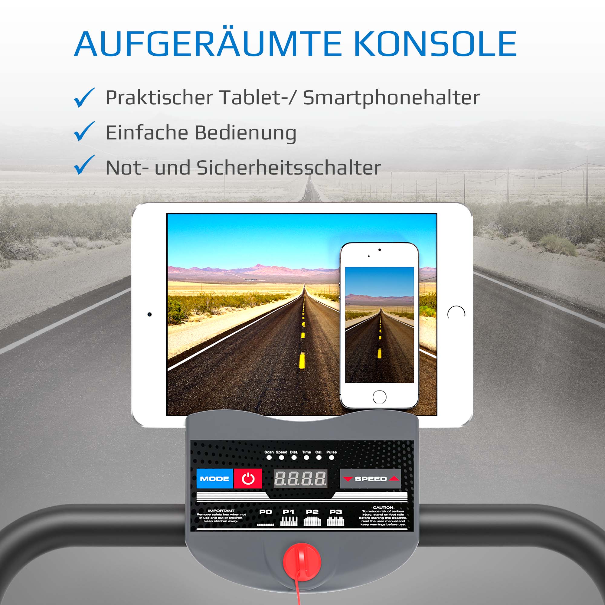 KINETIC SPORTS Laufband klappbar KST1900FX mit 750 Watt Elektromotor, LCD-Display, Trainingscomputer mit 3 Programmen, Geh- und Lauftraining, stufenlos einstellbar bis 10 km/h, kompakt verstaubar