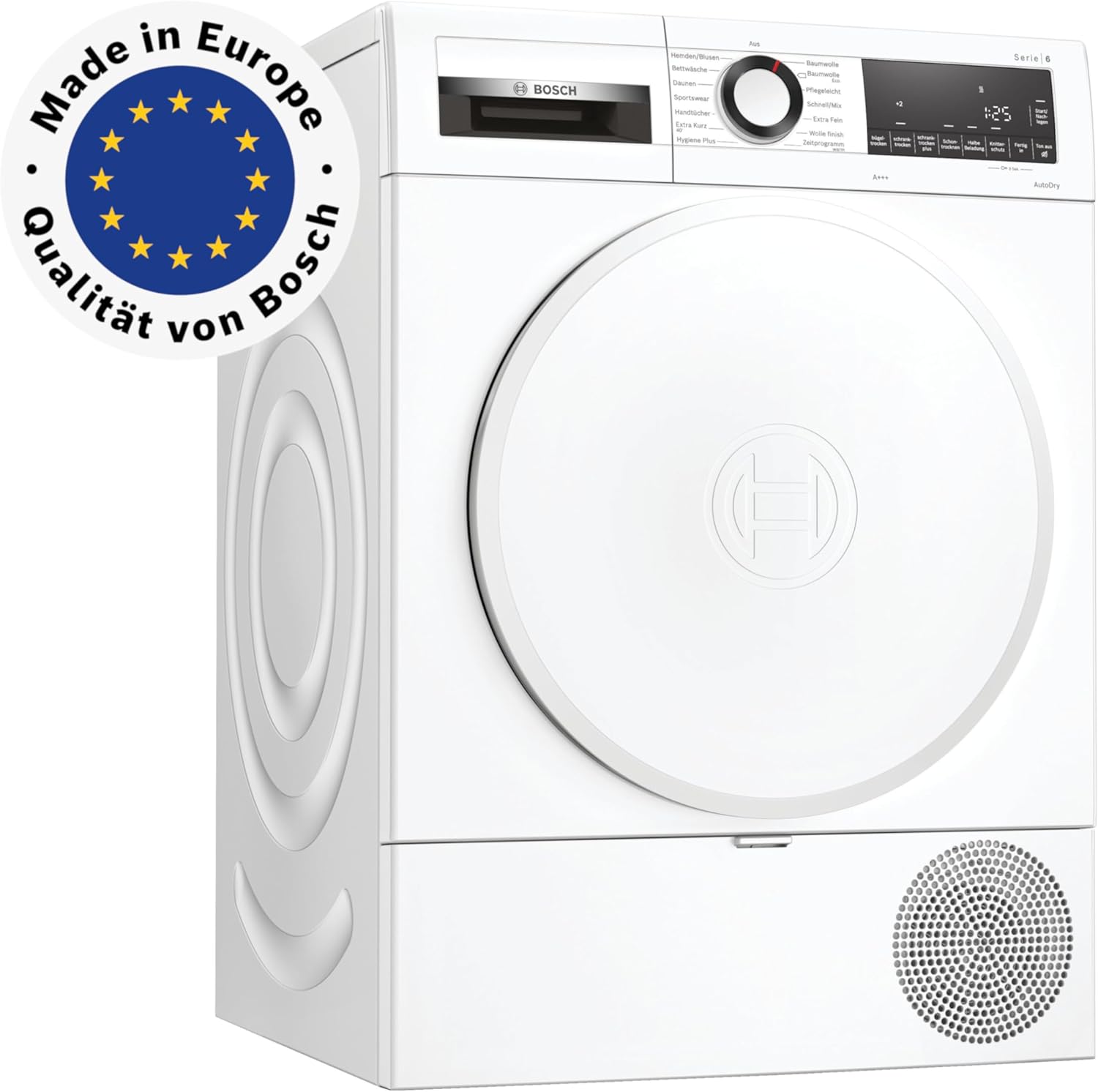 Bosch Wärmepumpentrockner für 8 kg Wäsche, Serie 6, 97 kWh pro Jahr, Auto Dry, Anti Vibration-Design, Sensitive Drying-System, Umweltfreundliches Kühlmittel, Weiß, WQG233D20