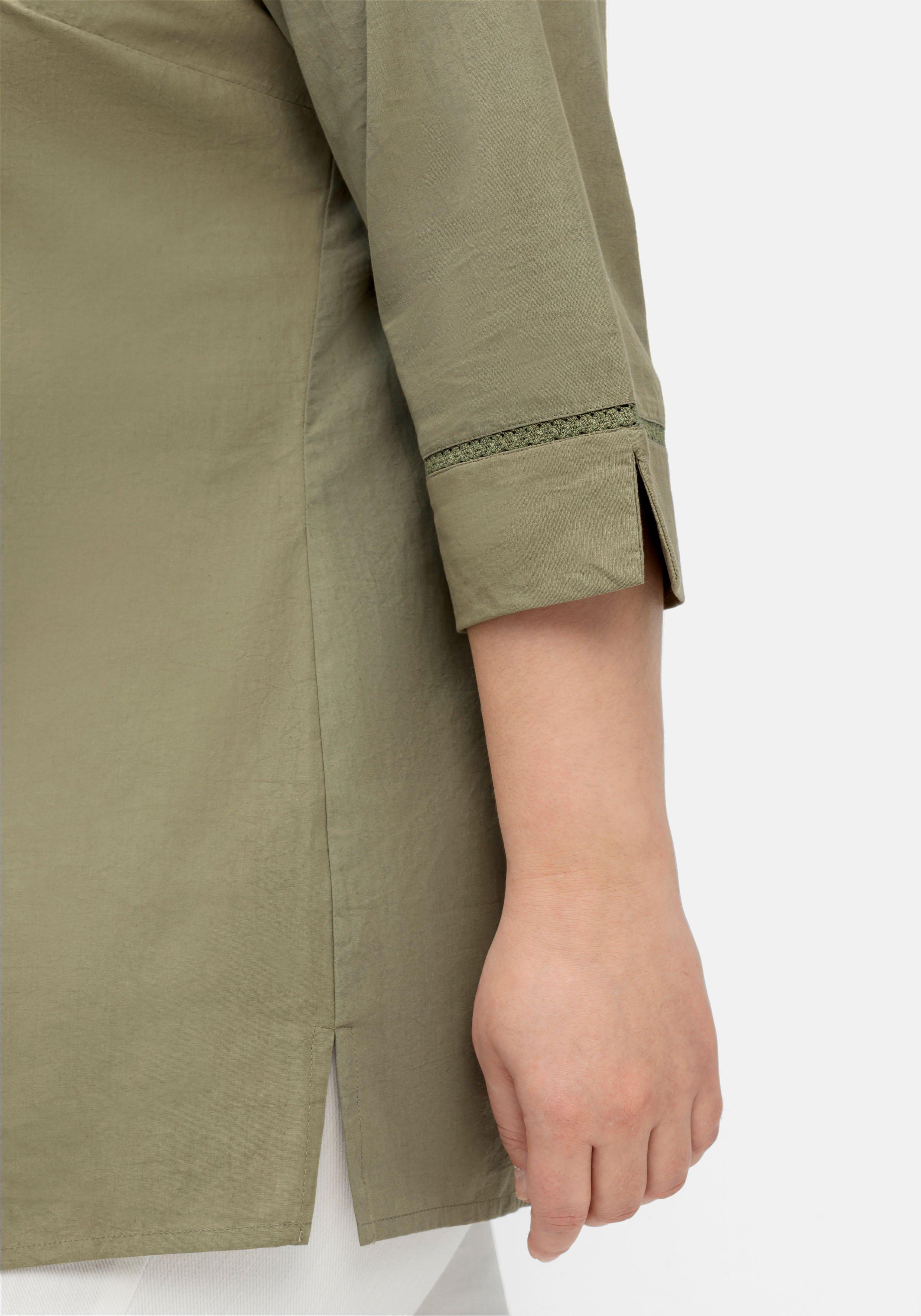 Bluse mit Biesen und Häkeldetails, aus Popeline