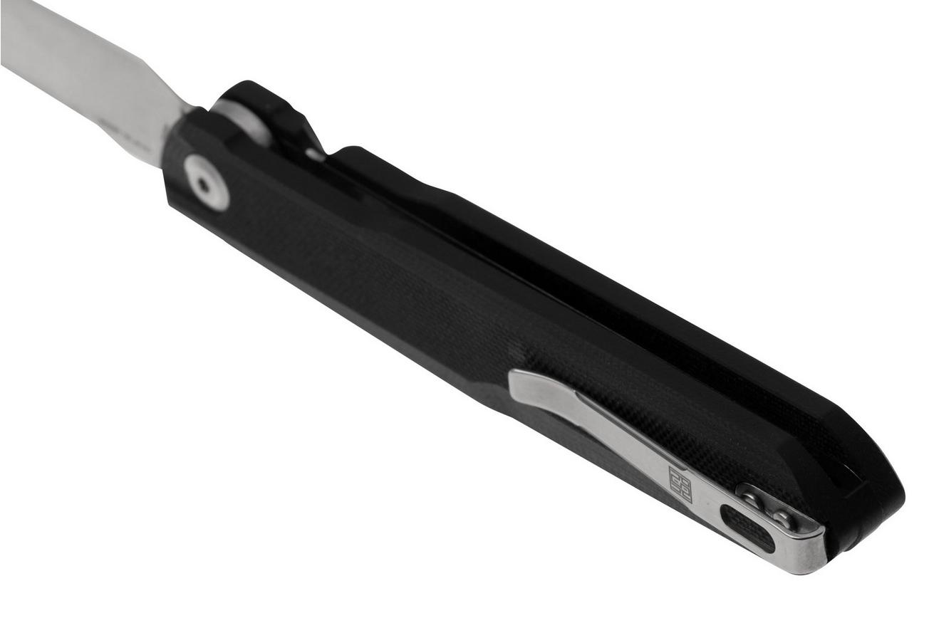 Real Steel G5 Metamorph Button Lock 7831B Satin 14C28N, Black G10, zakmes, Ostap Hel design