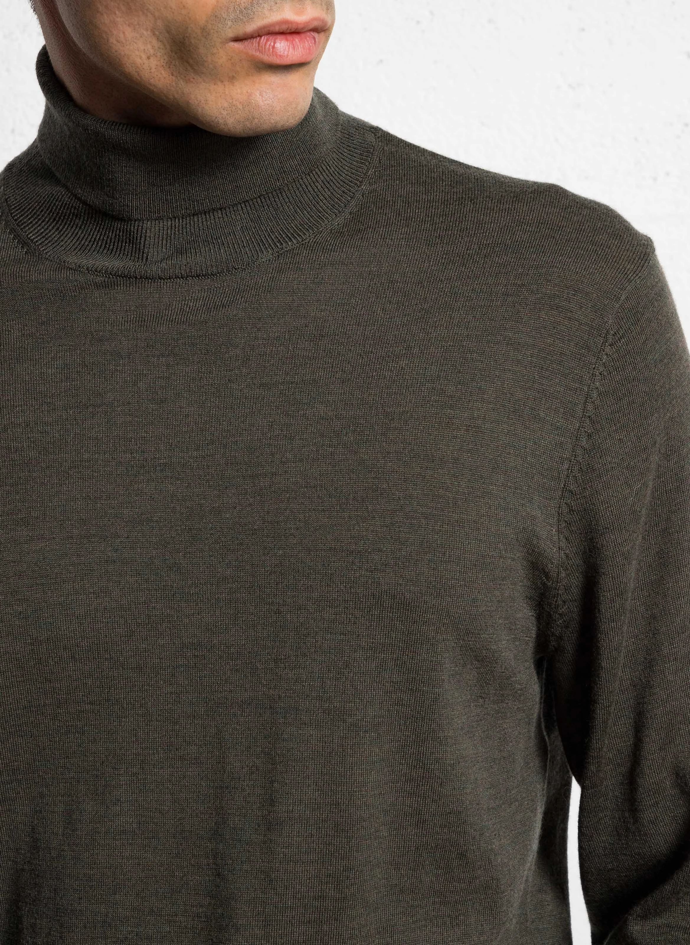 TRAY - Col roulé regular-fit en laine mérinos | Vert