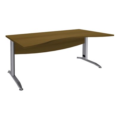 Bureau double vague symétrique IDRA - L180 cm - Pied alu - plateau imitation noyer