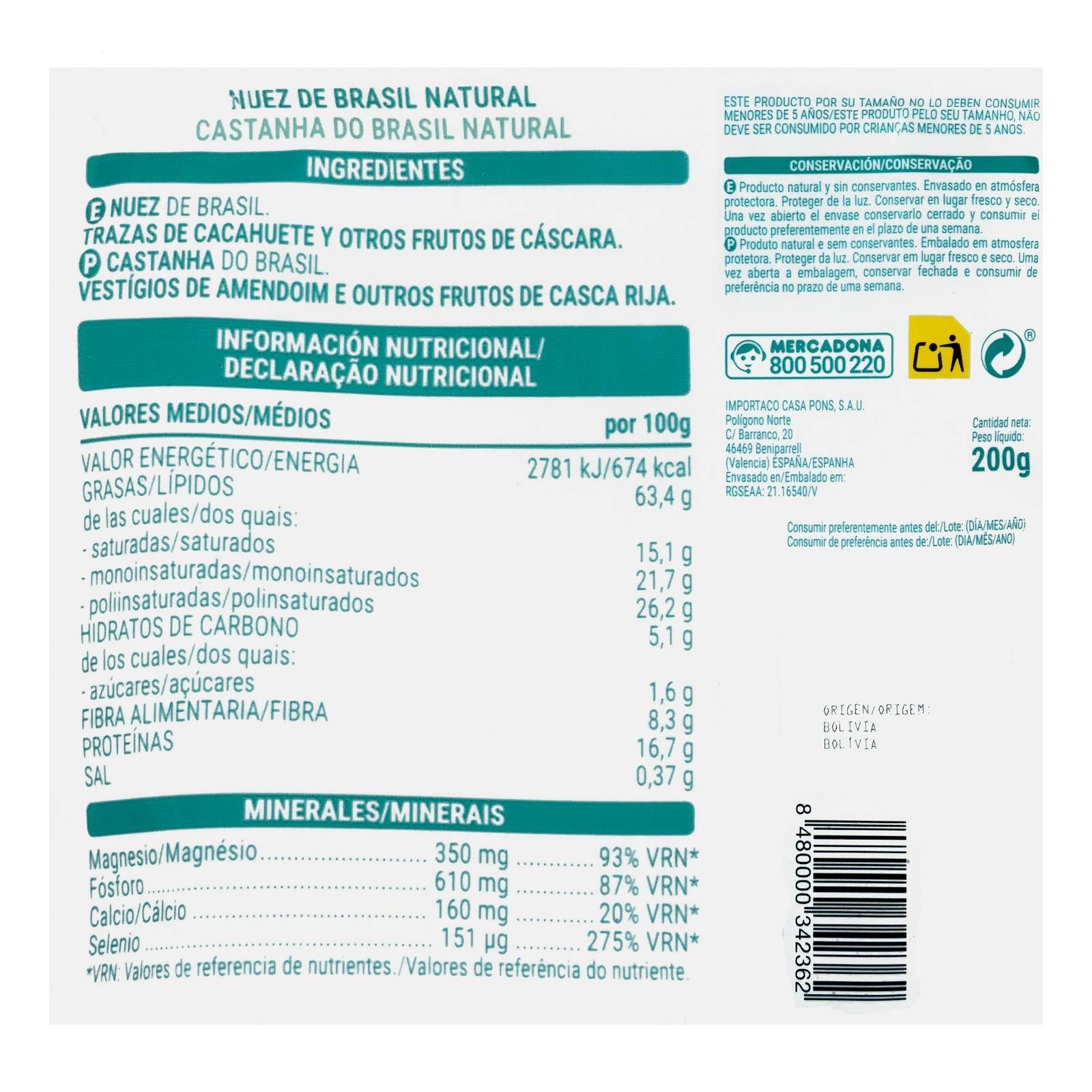 Noix du Brésil naturelles Hacendado