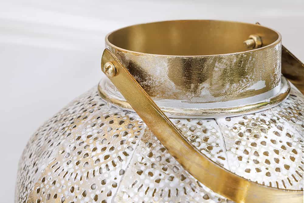 Deko Windlicht ORIENT 25cm gold Metall mit Patina handmade Laterne