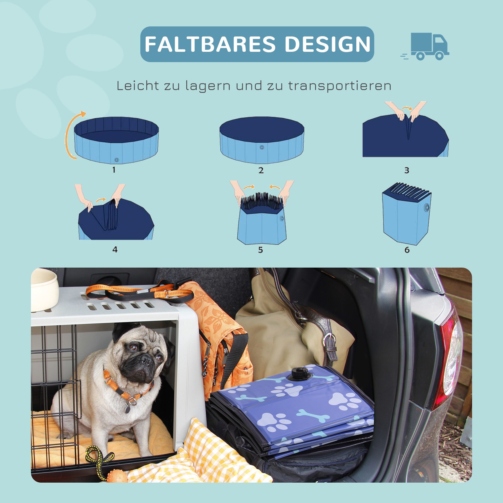 PawHut Hundepool mit Wasserablassventil blau Ø120 x 30H cm