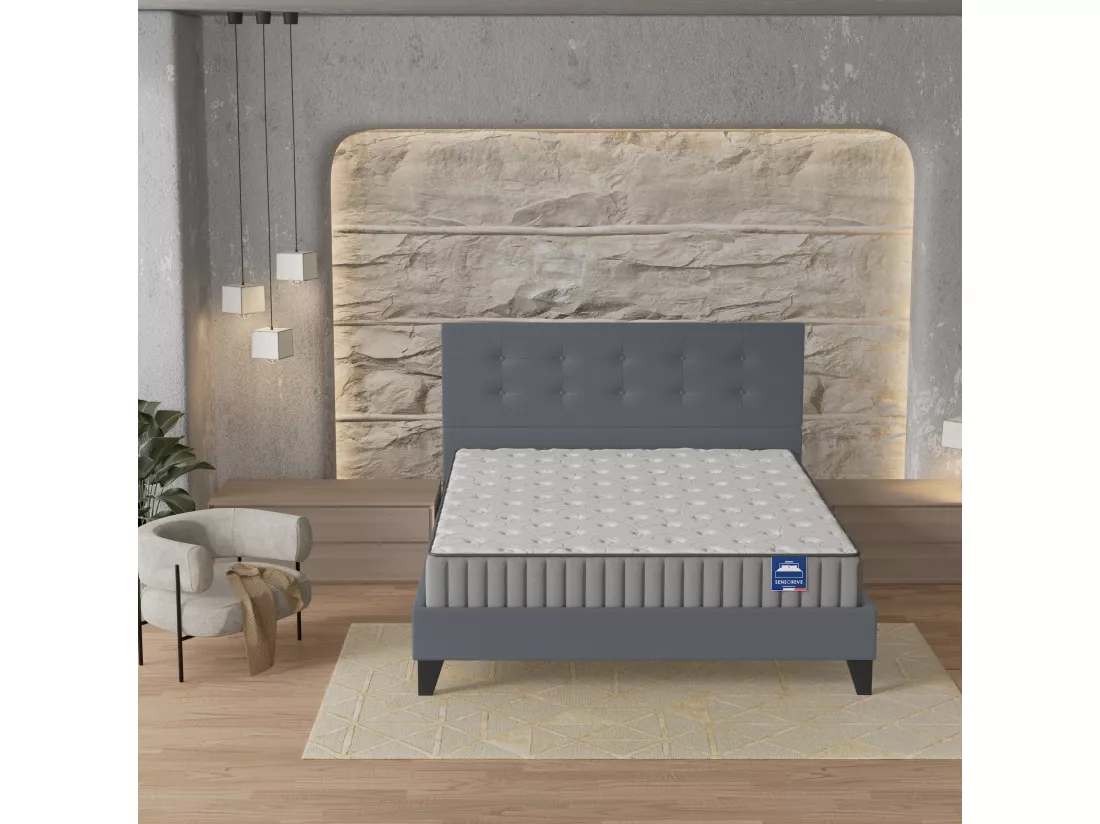 Ensemble Matelas + Lit Avec Tête De Lit 140x190 Cm, Orionis 22cm D’épaisseur À Mémoire De Forme